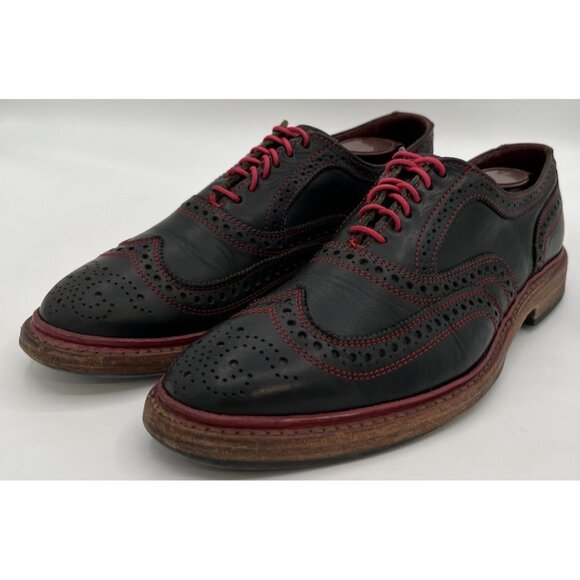 Allen Edmonds Ridgeway Black Red Leather Wingtip Oxford Dress Shoes Mens Size 9D - Picture 2 of 13